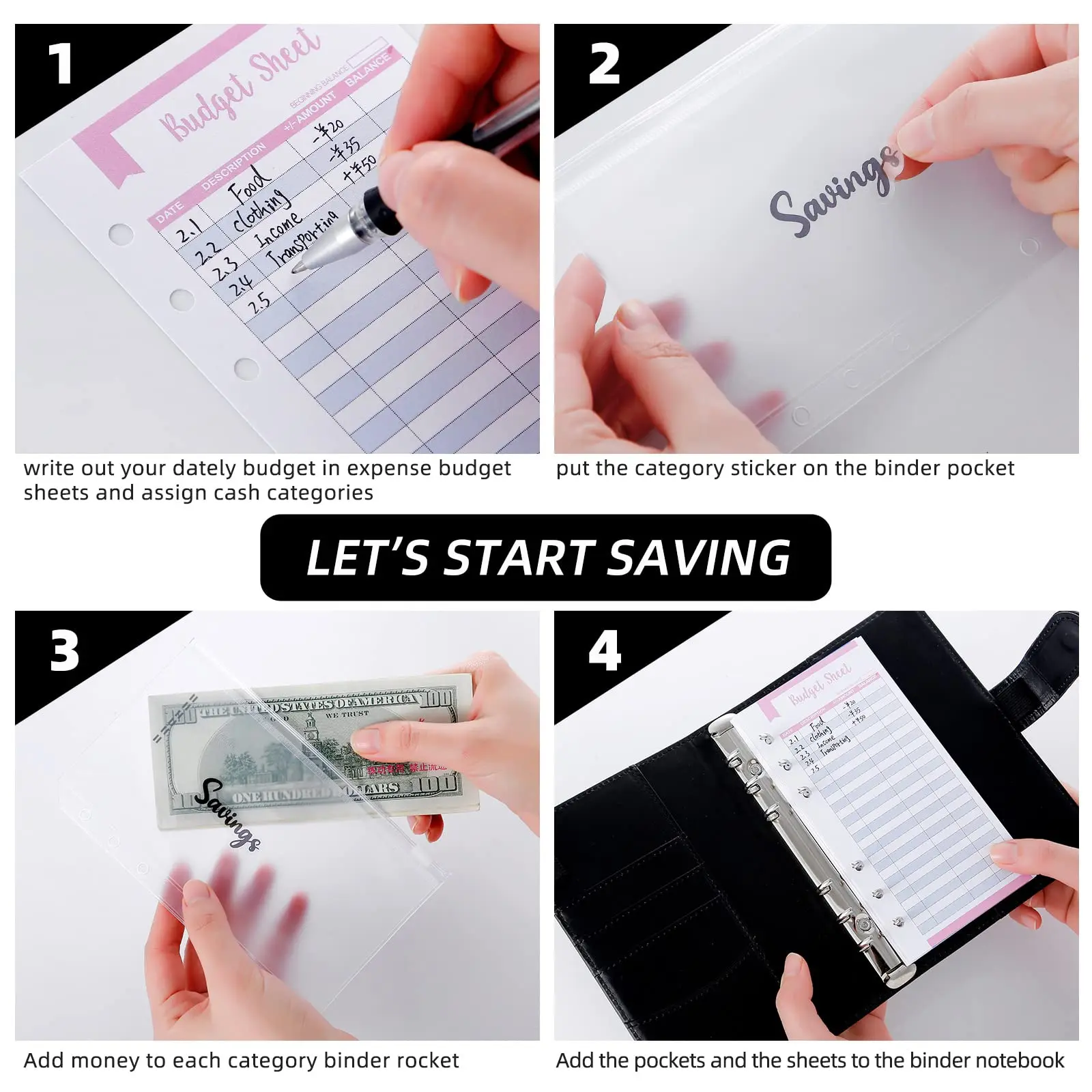 A6 Budget Binder with Zipper Envelopes for Cash And Money Saving Envelope System Organizer