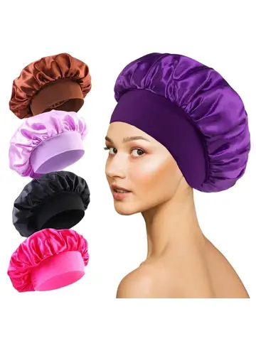 1pcs Soft Silk Satin Lined Bonnet Large Satin Hair Bonnet Household Sleep Shower Cap Hair Wrap Cover for Long Hair Salon Tool
