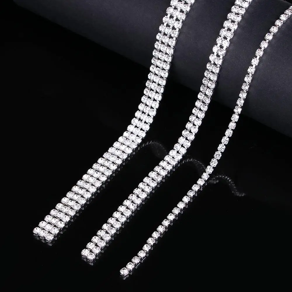 Delicate Applique Chain Beautiful DIY Sparkling 1-row 2-row 3-row Trim Crystal 1 Yard Rhinestone