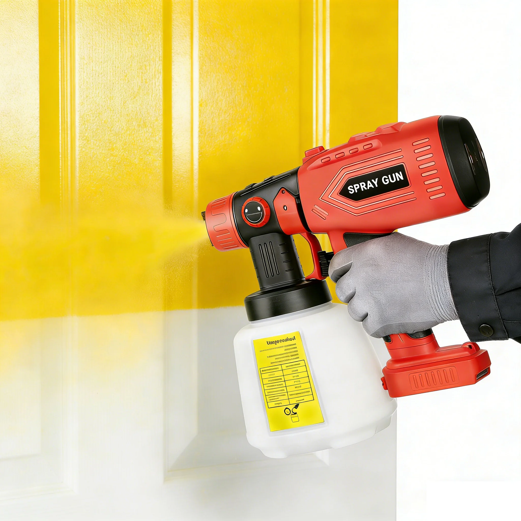200W Cordless HVLP Paint Sprayer for Milwaukee 18V Battery, 4 Nozzles, 3 Spray Patterns, 1000ML Container (No Battery)