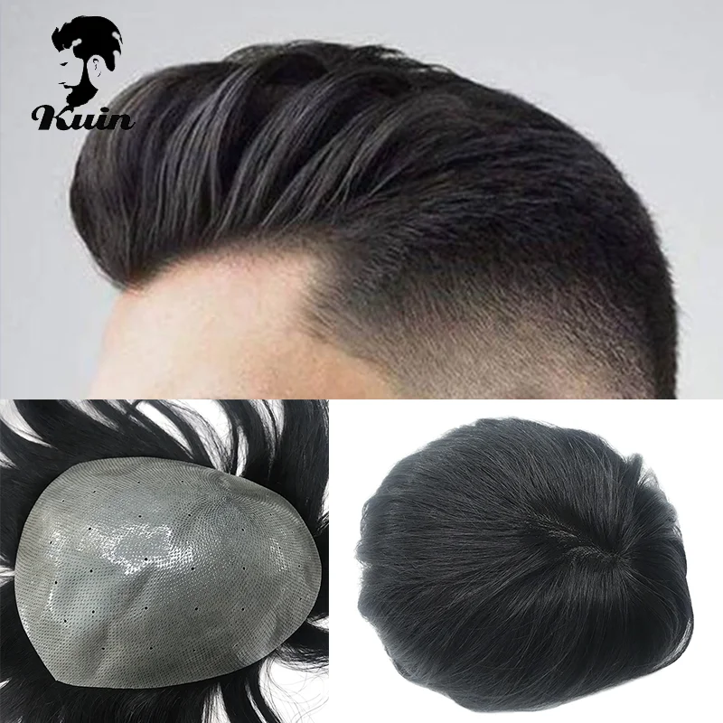 Biological Scalp Toupee 4mm-6mm PU Male Hair Wigs Human Hair Capillary Prosthesis Breathable Men Wig Indian Human Hair System