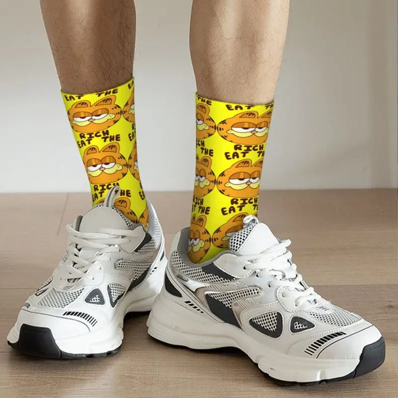 Calcetines de vestir personalizados Kawaii para hombre Garfielde Eat Me Rich, calcetines unisex cálidos y cómodos con estampado 3D de gato encantador