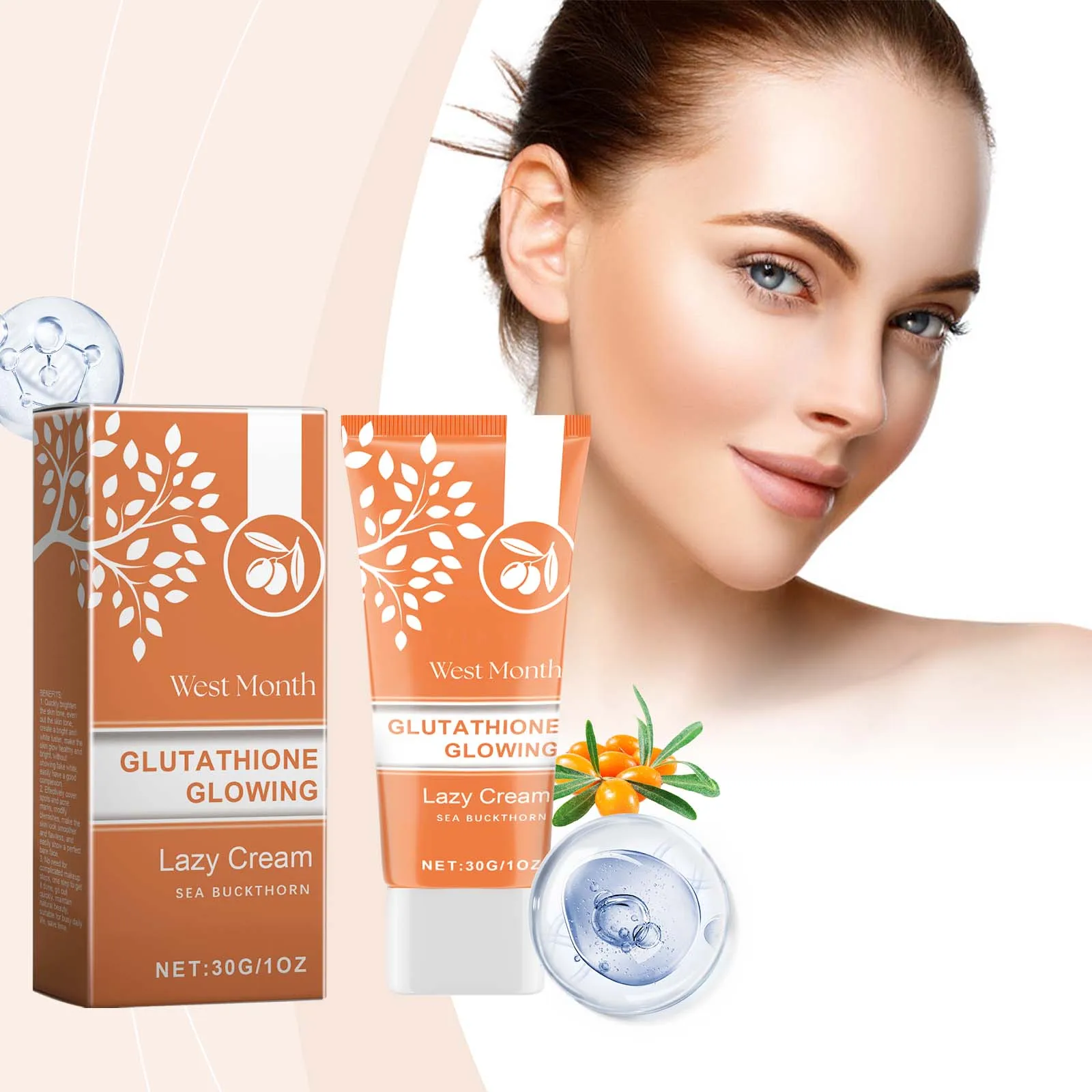 Glutathione Glowing Lazy Cream Natural Whitening Makeup Cream Moisturizing Concealer, Refreshing and Delicate Lazy Face Cream