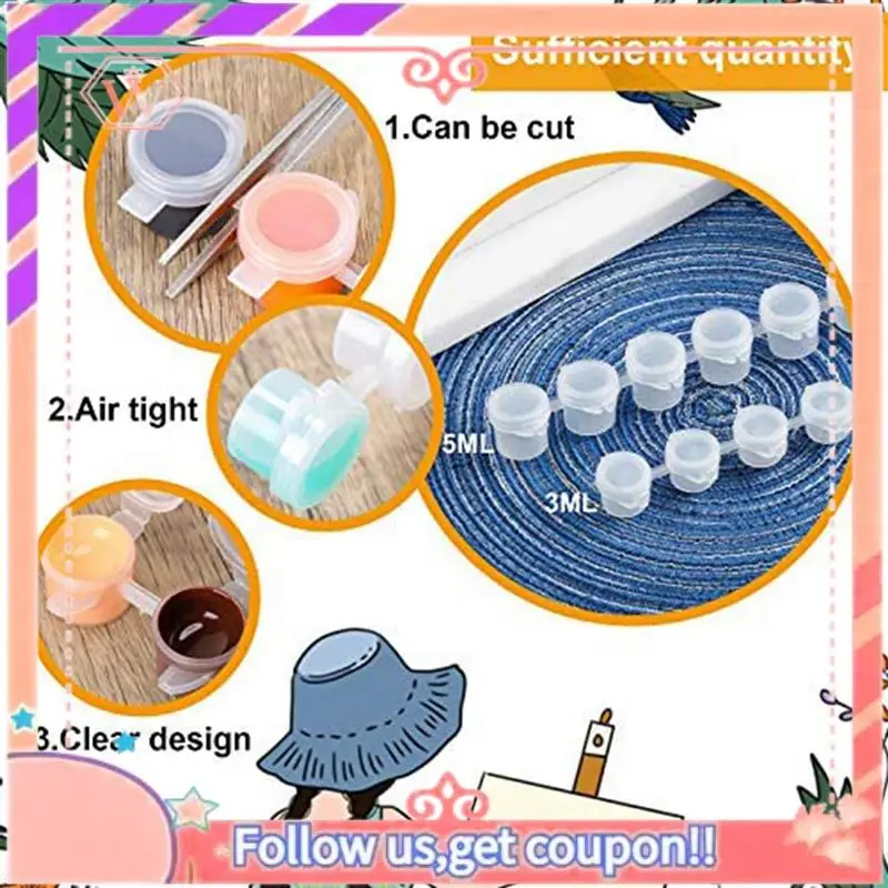 Upgraded 160 Strips 960 Pots Empty Paint Strips Paint Cup Pots Mini Paint Pots Clear Storage Containers For Paintings Art (3Ml)
