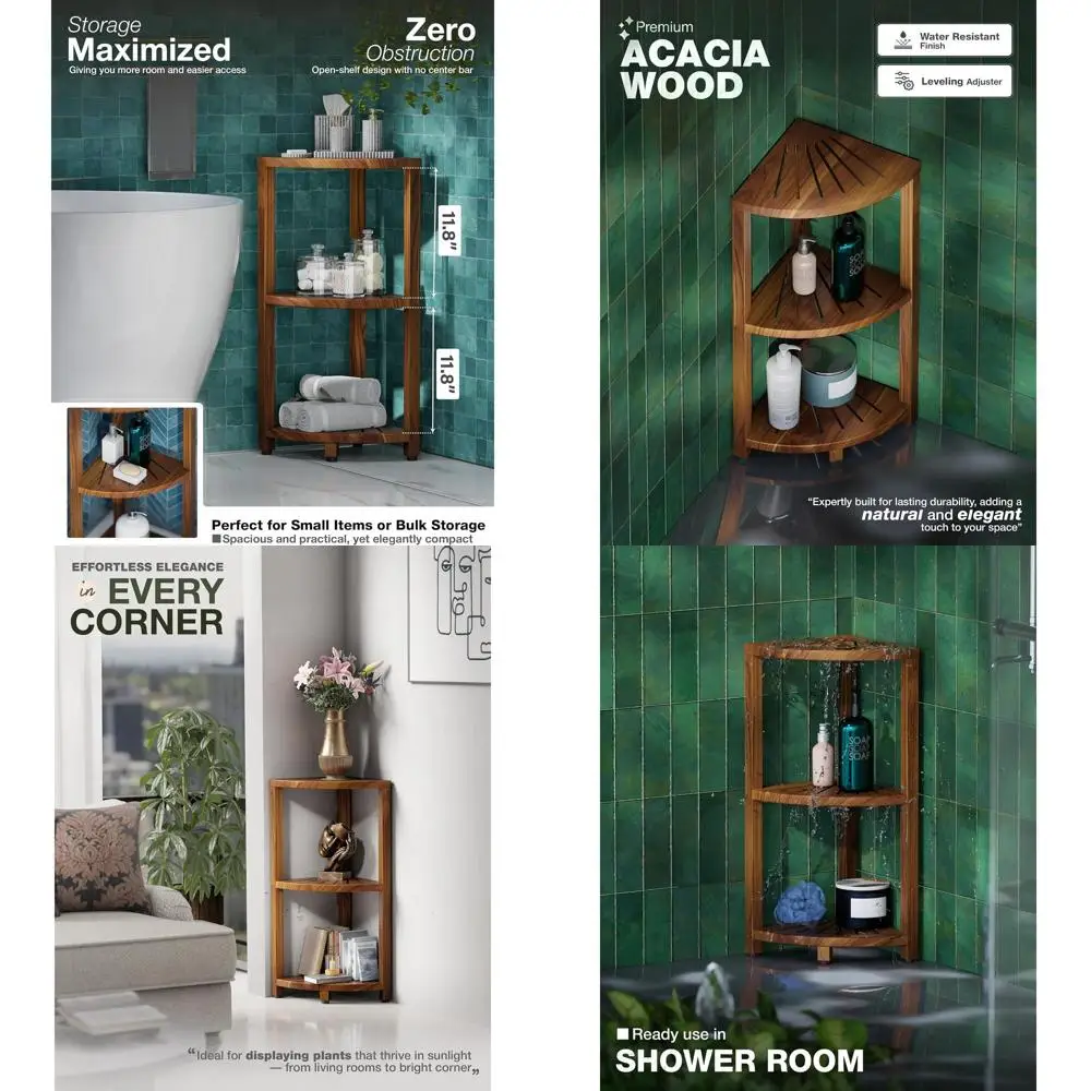 

Трехуровневый деревянный органайзер для душа с противоскользящими ножками, водонепроницаемый и прочный, компактное решение для хранения в ванной, на кухне или в гостиной