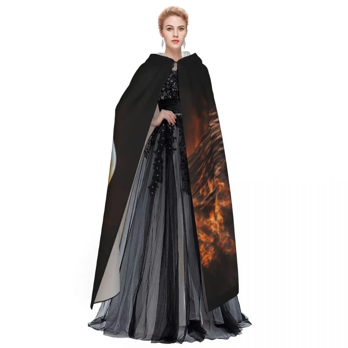 Vuurbrandende Adelaar Cape Jurk Jas Halloween Cosplay Kostuum Vampier Duivel Tovenaar Cape Jurk Feest