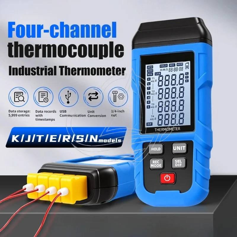 Four-Channel Thermocouple Thermometer, Industrial High Precision USB Data