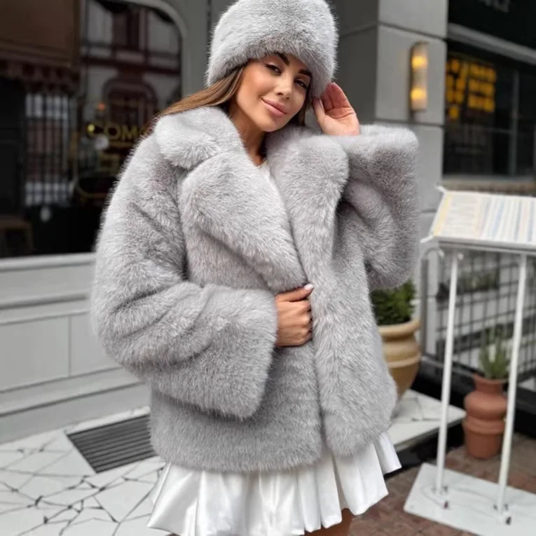 Fashion Faux Fur Lapel Blazer Collar Women's Coat