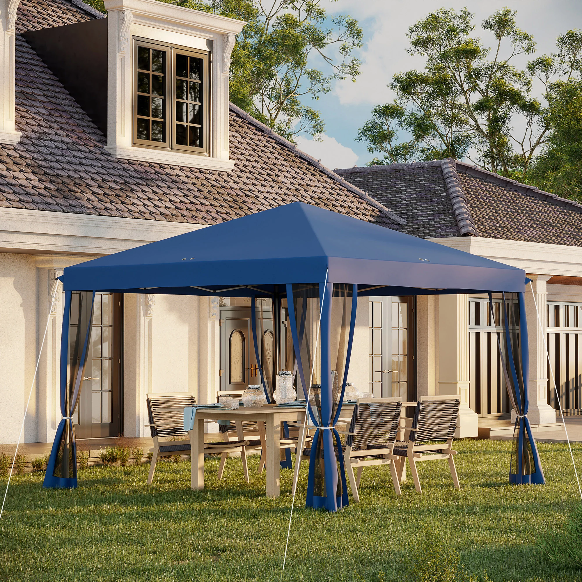 10' x 10' Pop Up Canopy Tent with Netting, Instant Gazebo, Screen House Room with Carry Bag, Height Adjustable, for Outdoor