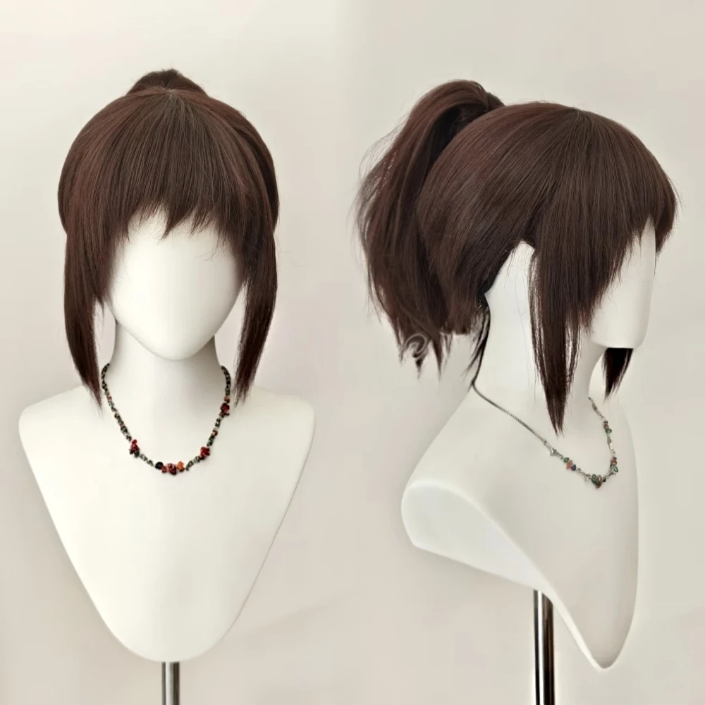 Anime Chihiro Cosplay Wig Brown Wig with Detachable Single Ponytail Clips Heat Resistant Synthetic Fiber Wig with Rose Net Cap