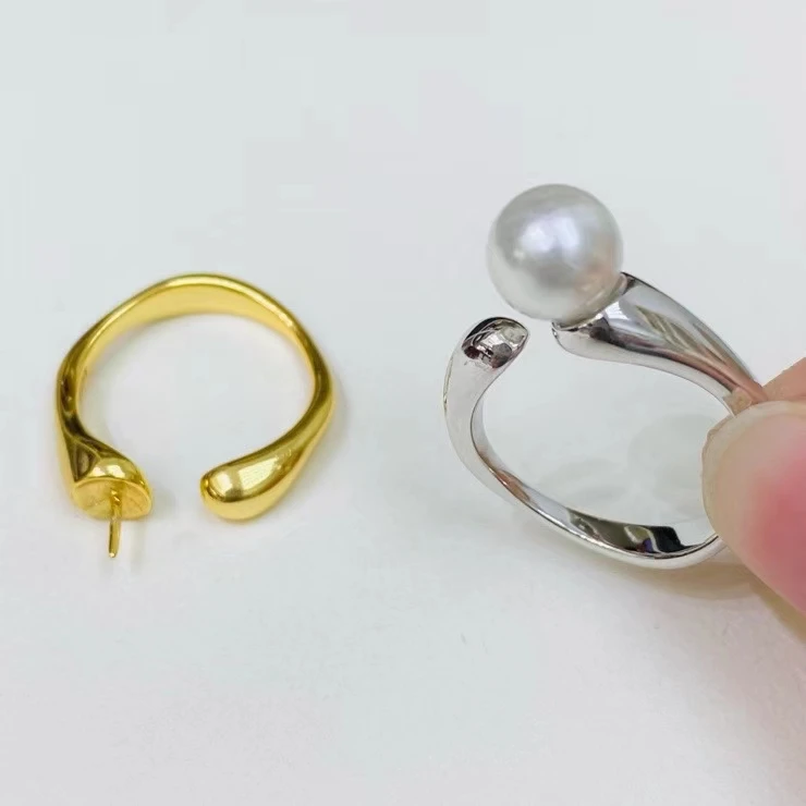 

925 Sterling Silver Adjustable Ring Mount Settings Findings Mountings Accessory Parts for 7-8mm Pearls 5pcs/lot