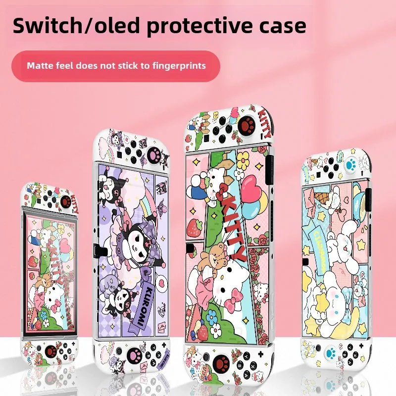 

HelloKitty Creative for Nintendo OLED Silicone Soft Painted Anti-drop Cover Can Split NS Handheld Game Console Protective Shell