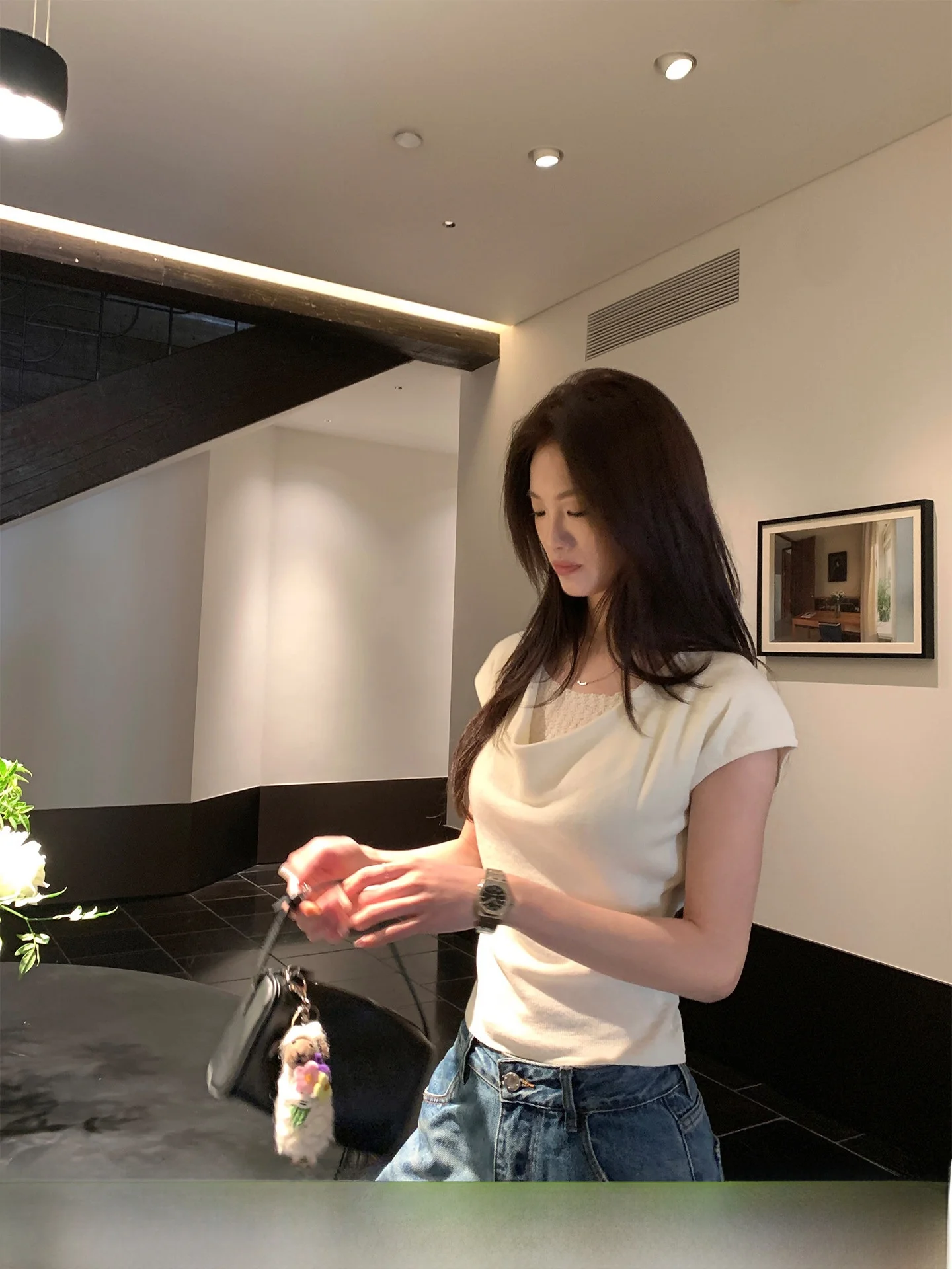 

French Style Slim Fit Knitted Top Women's Short Sleeve Fake Two-Piece Fashion Cactishop Heart-Throbbing Atmosphere Swing Collar