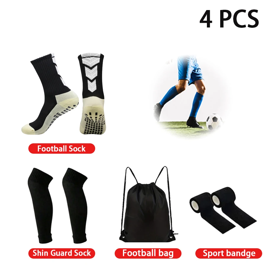 

4-компонентные мужские и женские спортивные нескользящие удобные футбольные носки, носки, футбольная сумка, спортивные бинты, компрессионные рукава для икр