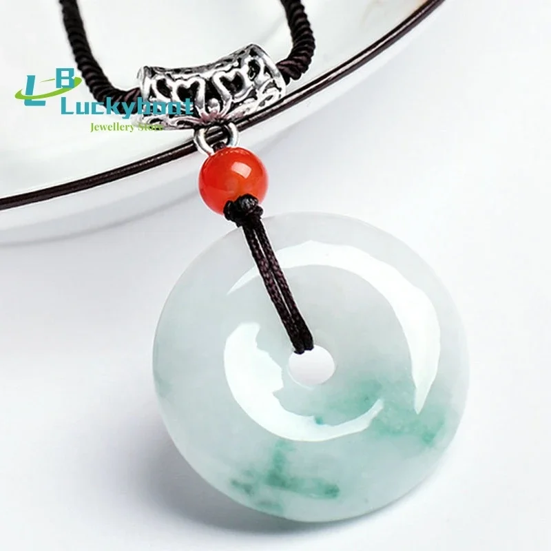 

Натуральная Мьянма, изумрудная пуговица безопасности, кулон из зеленого нефрита, нефритовые подвески, ожерелье для женщин и мужчин, ювелирные изделия из жадеита и нефрита