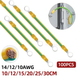 BVR Solar Photovoltaic Grounding Wire Terminals 100 PCS 5/6/8mm 14/12/10AWG Earth Wire Hole Yellow-Green Copper Earth Cable