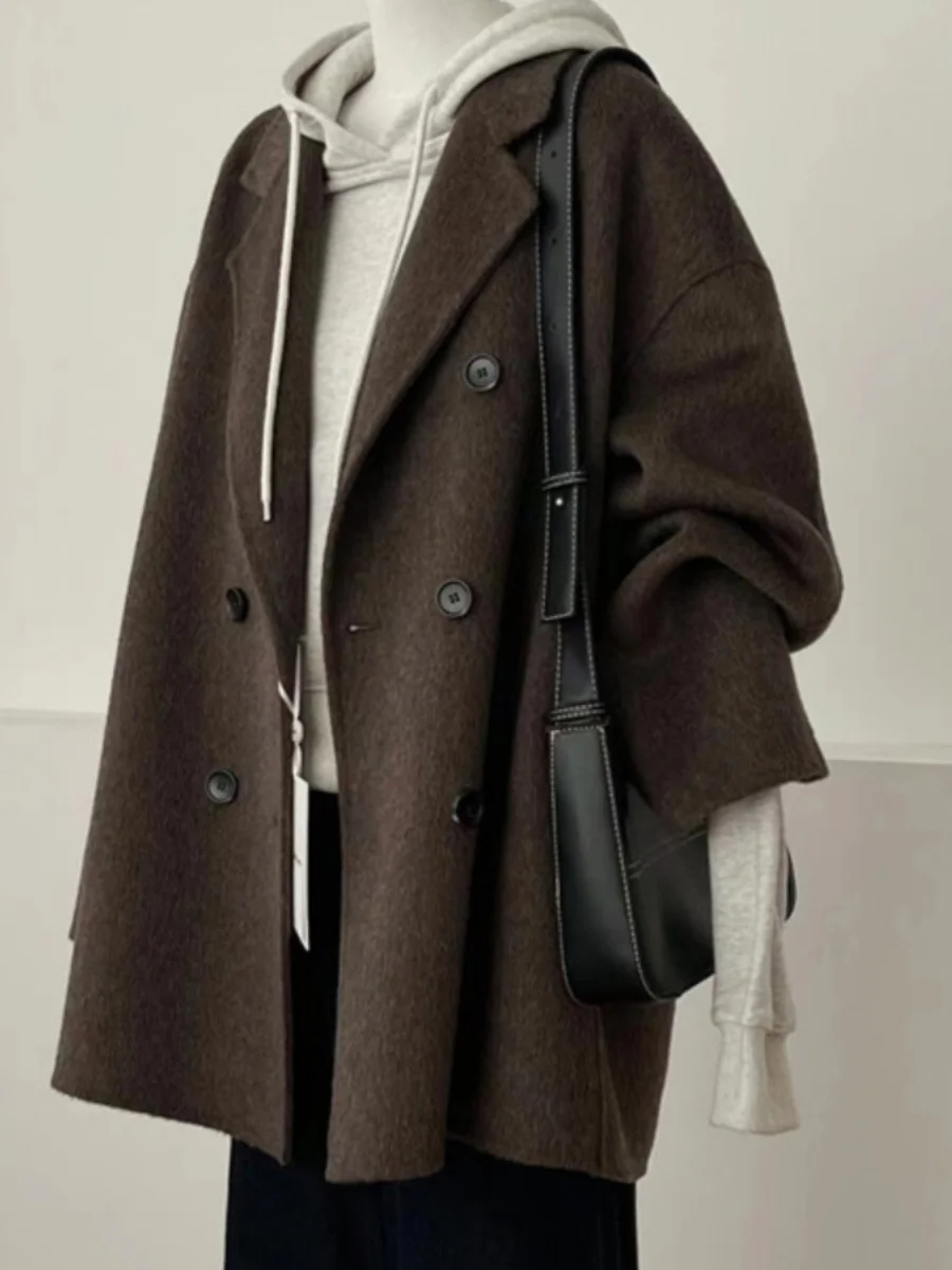 

Coffe Brown ort Woolen Suit Sle Women's Coat Korean Version High-End Feelings Autumn Winter New Arrival Thiened Wool Blend