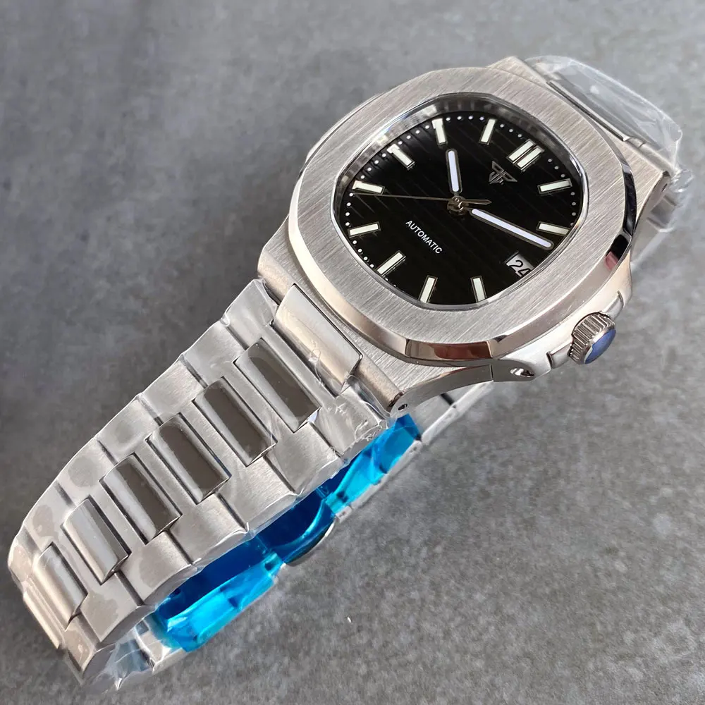 Tandorio 100M Dive Automatic Watch For Men NH35 Square Case Black Blue White Dial Lume Sapphire Stainless Steel Screw Crown New