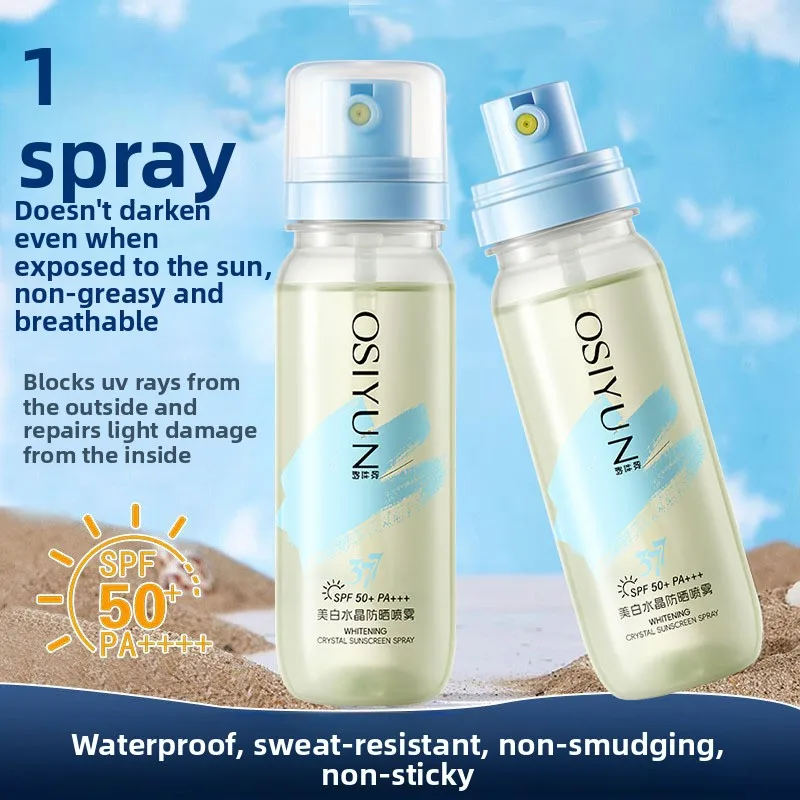SPF50+whitening sunscreen spray waterproof,sweat proof,UV resistant,outdoor travel,military training,durable isolation sunscreen