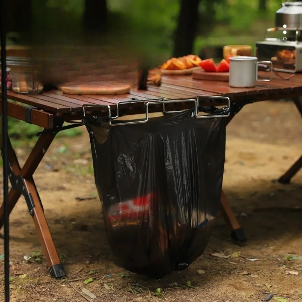 الجدول الجانب الجرف الفولاذ المقاوم للصدأ التخييم كيس النفايات الجرف المحمولة في الهواء الطلق نزهة القمامة تخزين حامل يمكن المعدات في الهواء الطلق #5