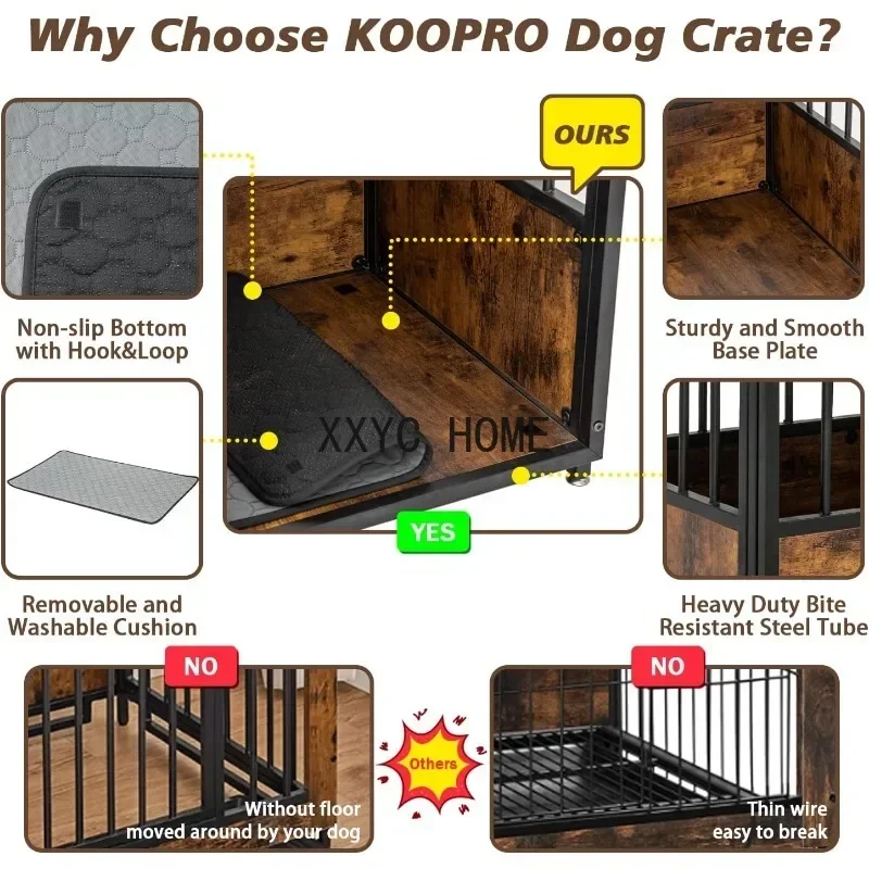 KOOPRO Móveis para caixa de cachorro de 40 polegadas com almofada para cães grandes e médios, canil de madeira resistente para cães com portas duplas