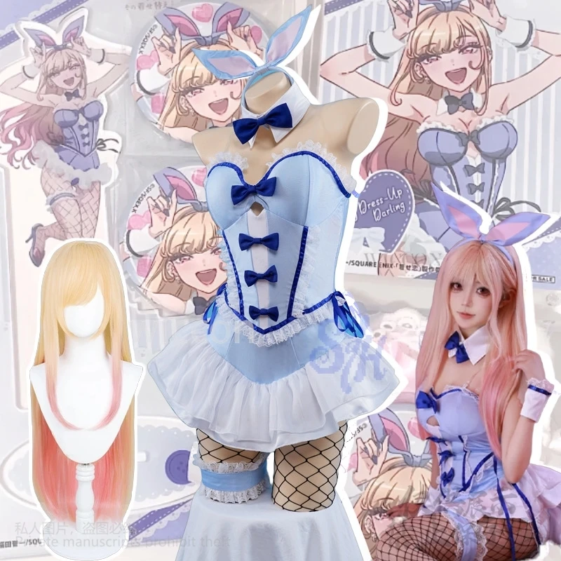 

Аниме My Dress Up Marin Kitagawa Косплей Костюм Kawaii Baby Blue Bunny Girls Головной убор с кроликом Прекрасный комбинезон Лолита Хэллоуин