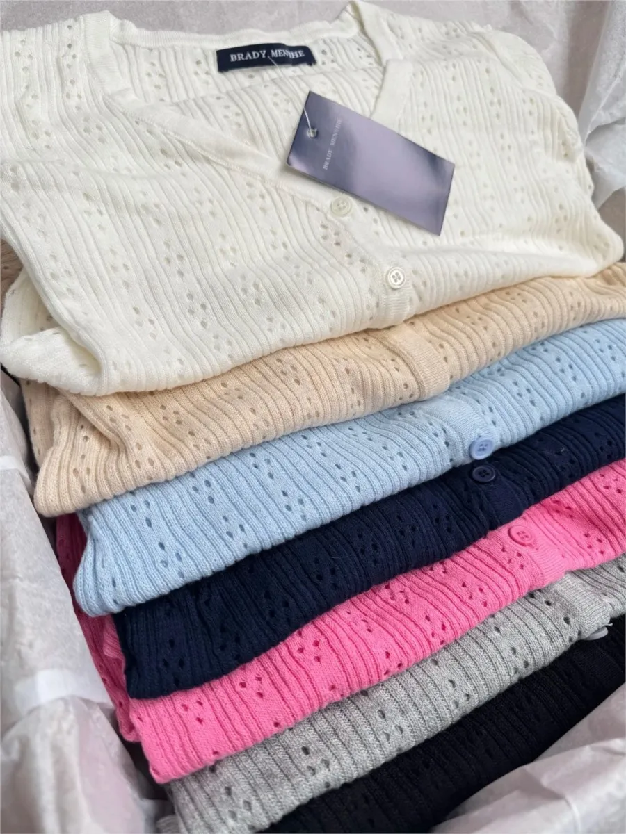 

Женский вязаный топ с вырезами, осенний, простой, базовый, с V-образным вырезом, из хлопка, с длинным рукавом, милый винтажный укороченный топ