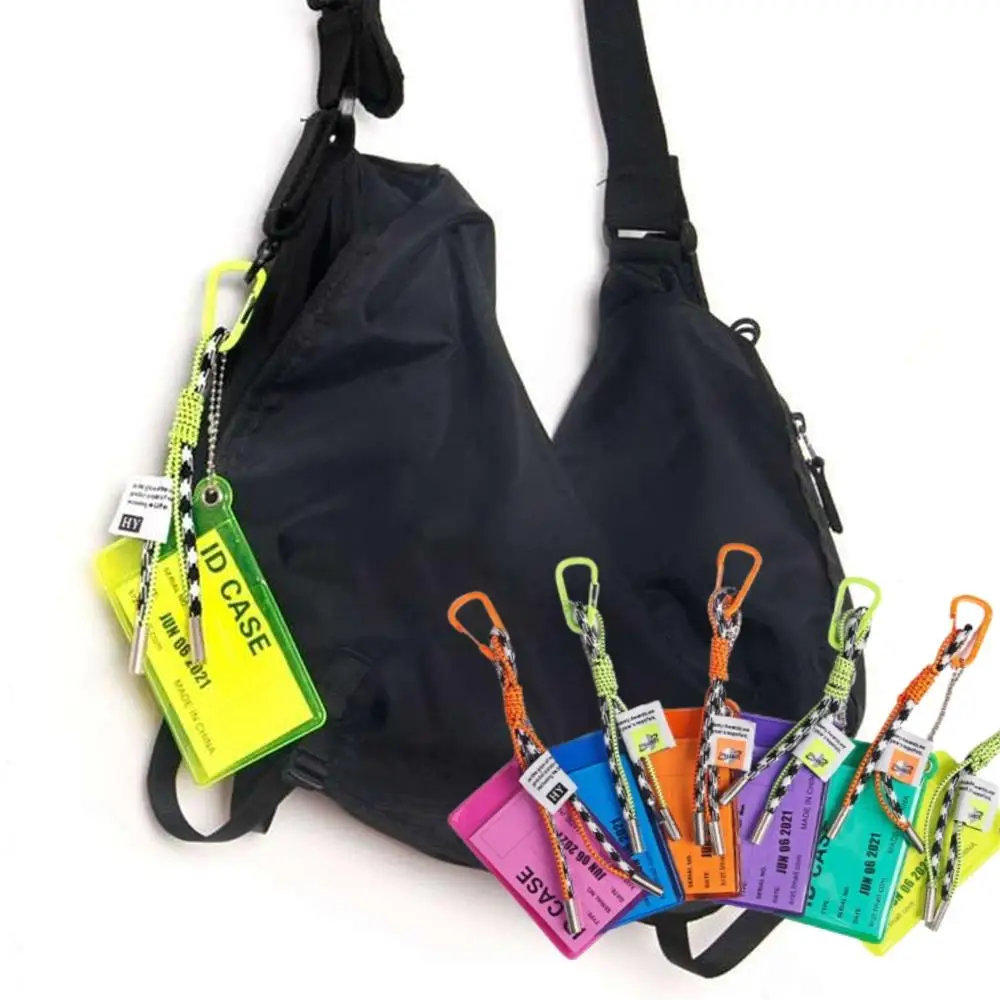 

Transparent Card Case Fluorescent Color Hanging Rope Keychain Bag Hanging Bus Student Card Sleeves Protector Accessories