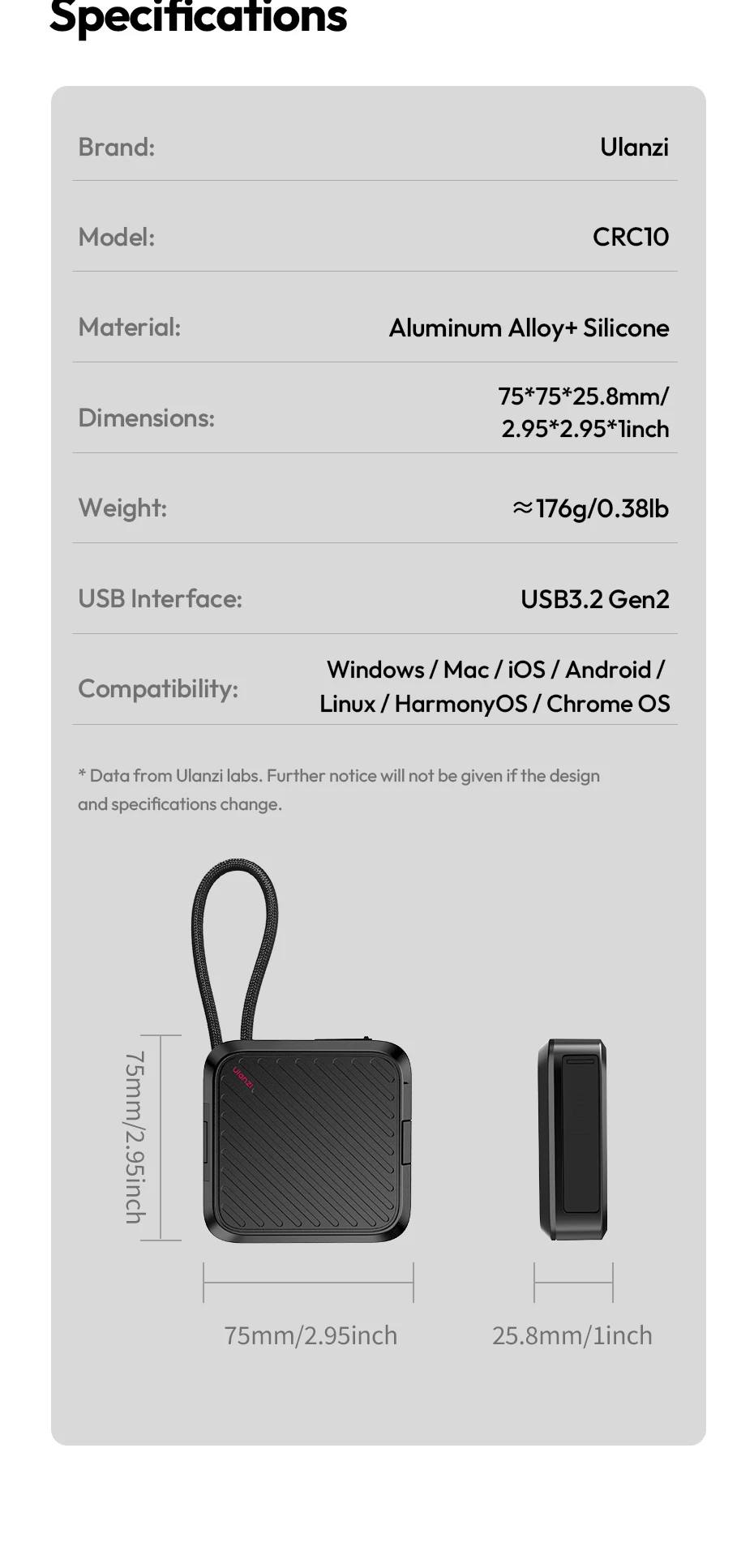 Ulanzi CRC10 3-in-1-Kartenlesergehäuse CFA/SD/TF 13 Kartenhalter mit USB3.2 Gen2-Schnittstelle Hochgeschwindigkeits-Datenübertragungschips – Detail 16