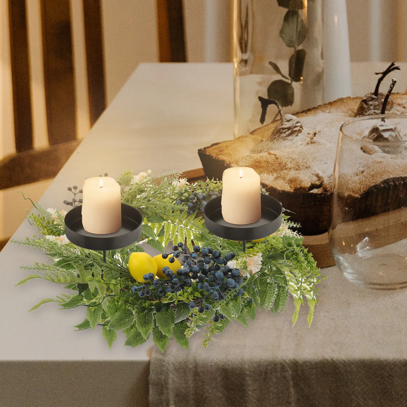 6pcs Iron Holder Round Tray For Jar Pillar Candles Home Decor Bedroom Living Room Dining Table Centerpiece Wedding Party