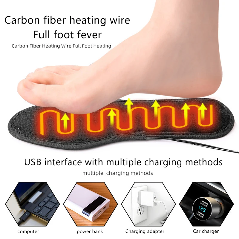 1Pair USB Rechargeable Heated Insoles Electric Heated Shoes Pad For Outdoor Skiing Winter Foot Warmers