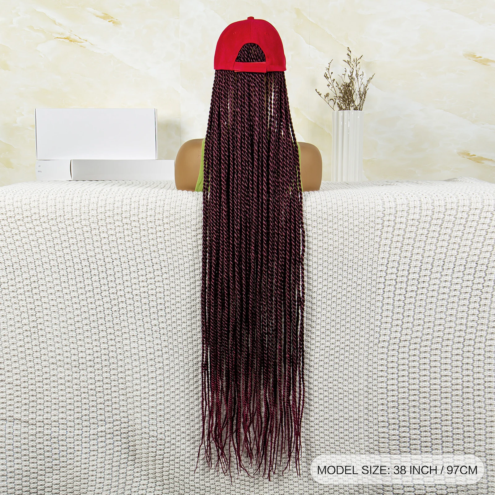 Synthetic Long Twists Braids Extension With Adjustable Cap Fashionable Machine Made Crochet Braided Extension Cap Wig For Women