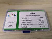 F5MM 5 Kinds x100pcs=500Pcs 5MM LED Diode Kit Mixed Color Red Green Yellow Blue White Assorted Set PACK+BOX