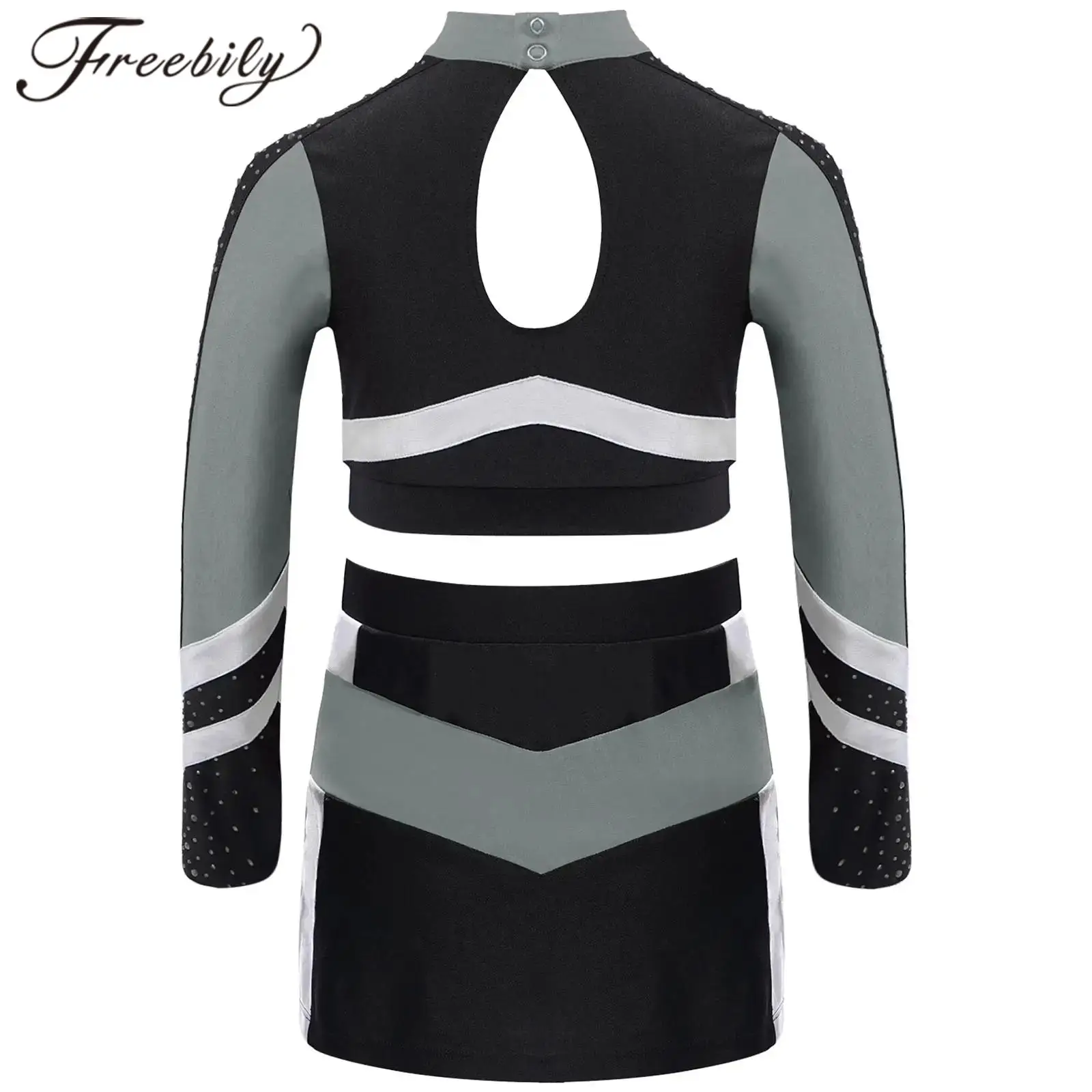 Kids Cheering Team Uniforms with Flower Balls Children Cheer Dance Outfits Schoolgirls Cheerleader Costumes Cheerleading Suits