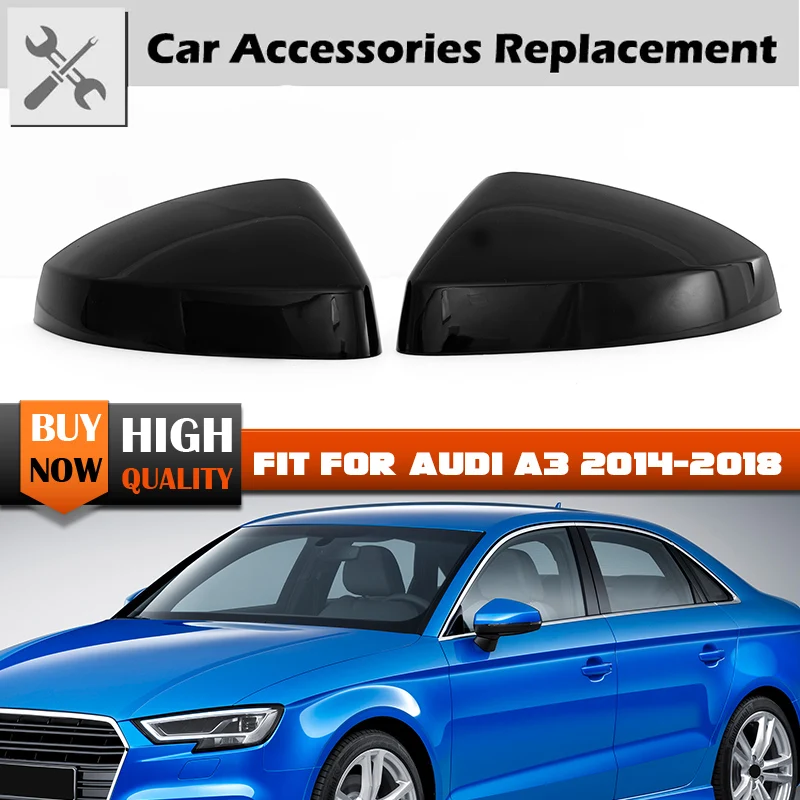 For Audi A3 S3 8V RS3 With Lane Assist Replacement Side Wing Mirror Covers Caps Carbon Look  Glossy Black 2017 2015 2016 2018