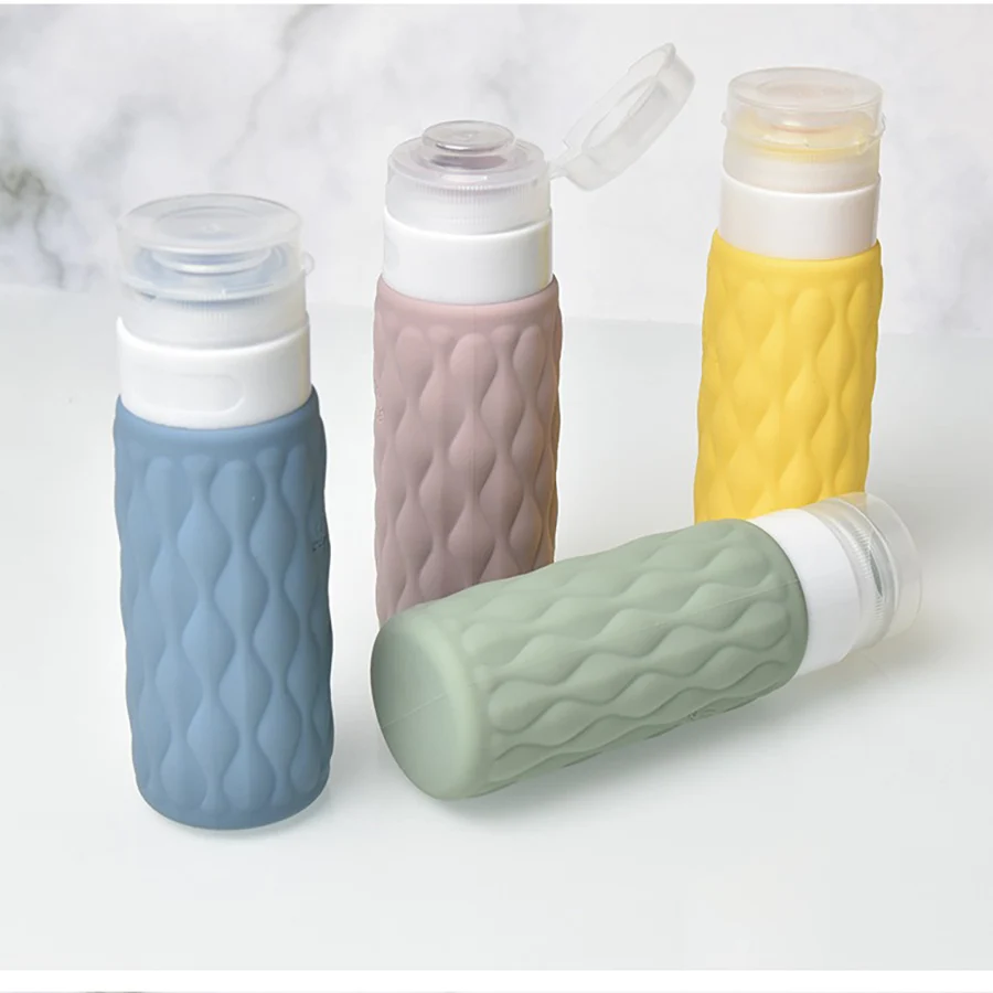 4 قطعة 100 مللي مجموعة زجاجات السفر سيليكون لمستحضرات التجميل تسرب قابلة للعصر لمستحضرات التجميل الشامبو كريم مكيف غسول الصابون