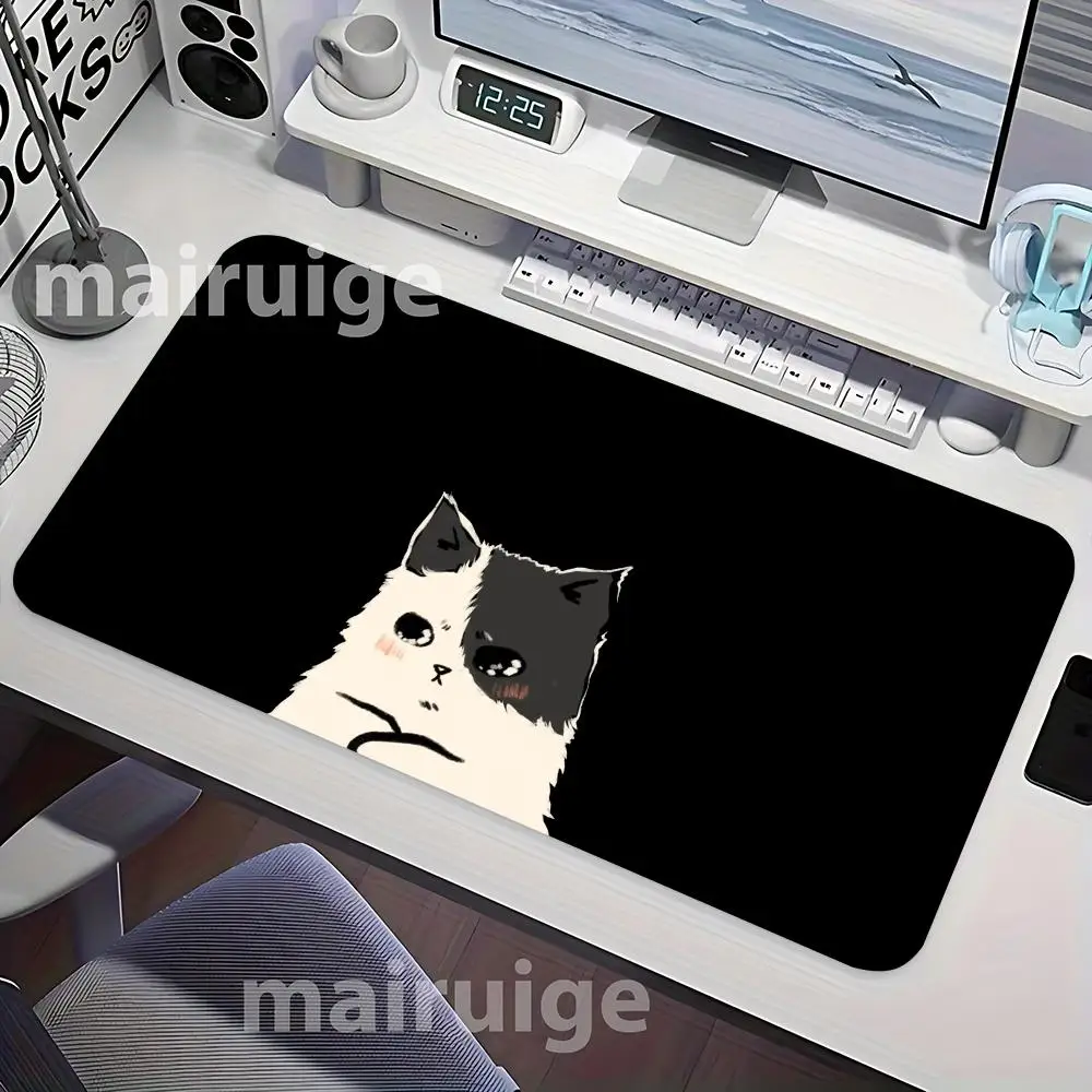 Cartoon Cat Black Mouse Pad Large Computer Office Game Table Mat XXL Rubber Anti-slip Stitched Edge Keyboard Mats Long Desk Pads
