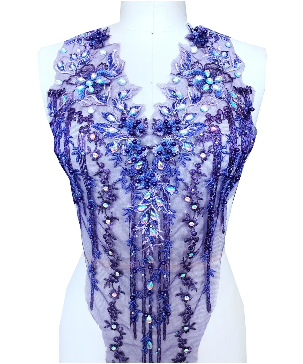 Purple Nail Bead Rhinestone Decal Lace Collar Decal Performance Costume Dance Costume Decoration Diy Accessories