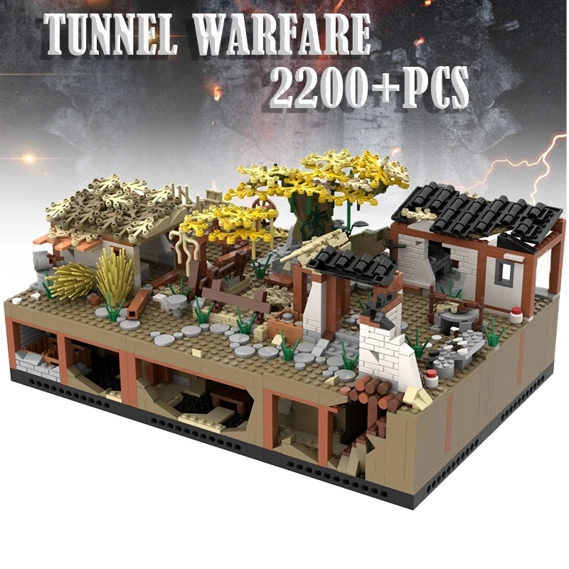 WW2 Military Ruins Base Model Tunnel Warfare Building Blocks Army Soldier Figure MOC Gun Weapon Parts Bricks Boy Toy Gift Set