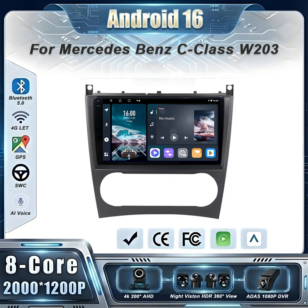 For Mercedes Benz C-Class C Class W203 W209 C180 C200 CL203 C209 A209 2004 - 2011 Car Radio Multimedia Player 2 Din Stereo GPS
