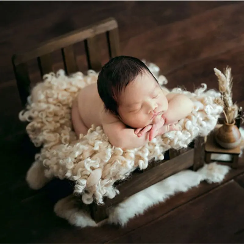 Newborn Photography Props Wood Bed Detachable Bed Baby Photoshoot Accessories for Baby Girl Boy Posing Crib Bed Background