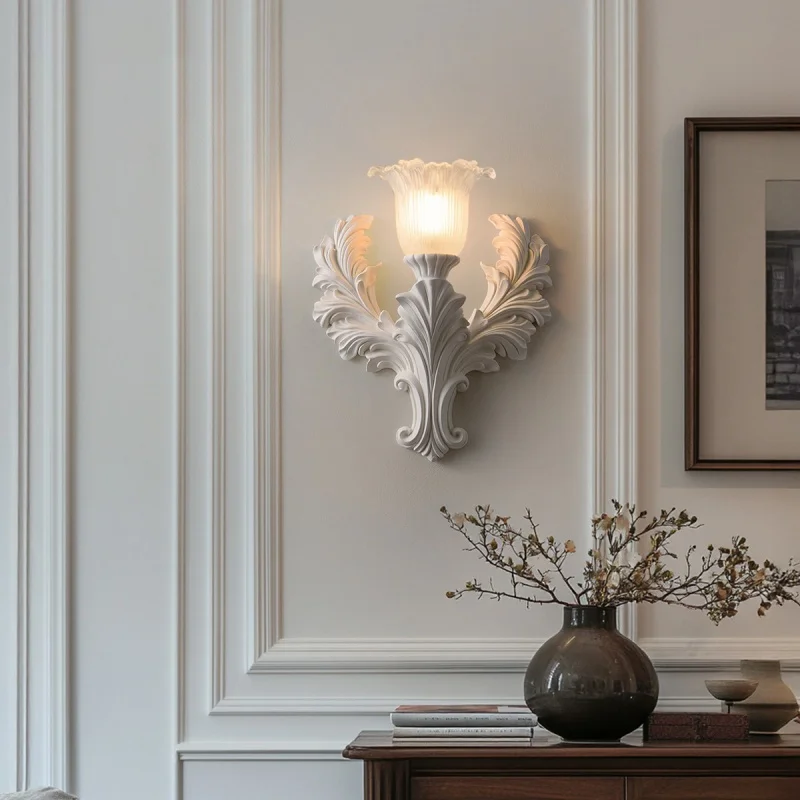 مصباح جداري على شكل زهرة منحوتة من الجبس الفرنسي لغرفة المعيشة وأريكة خلفية ومصباح جداري لممر الفندق #3