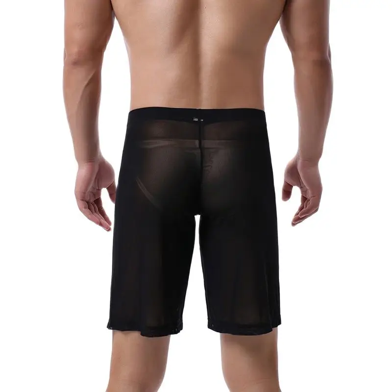 CLEVER-MENMODE Boxer Hommes Sous-Vêtements Sexy Mesh Bas De Sommeil Pyjama Hommes Long Leg Slip Transparent Culotte Shorts BoxerGoals