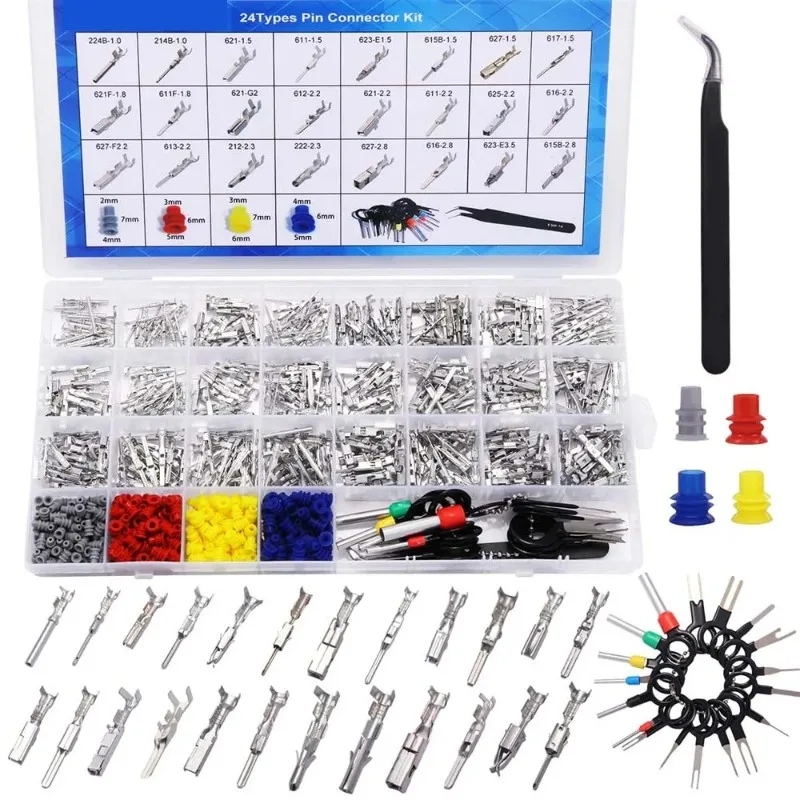 899 Pcs Automotive Pin Connectors Kit, 1/1.5/1.8/2.2/2.3/2.8/3.5mm Male&Female Wire Pins, Non Insulated Wire Terminal Pin Kit.