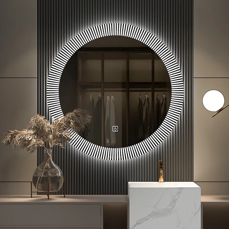 

40/50/60CM Round Smart LED Bathroom Mirror 3 Color Adjustable BackLight With Defogging Decorative Mirrorg For Hotel Bedroom