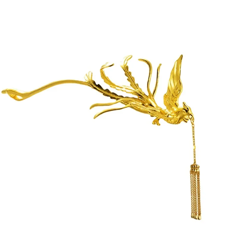 Lucky Bride Phoenix Hairpin Phoenix Hairpin Ancient Style Xiuhe Hanfu Step Shake Tassel Imitation Gold Hairpin