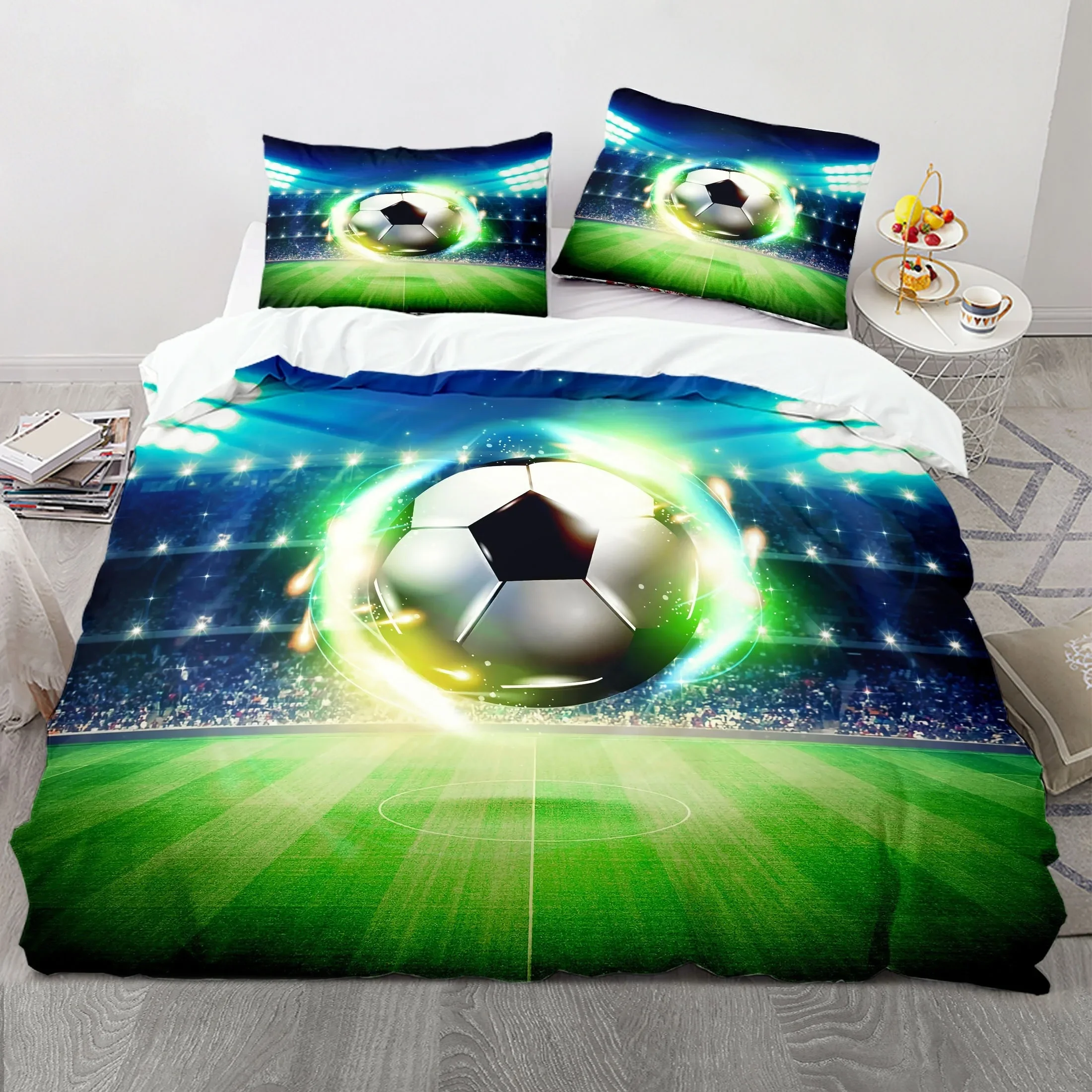 

3pcs Polyester Football Print Duvet Cover Set (1* Duvet Cover + 2* Pillowcases, Core Not Included), Suitable For Bedrooms