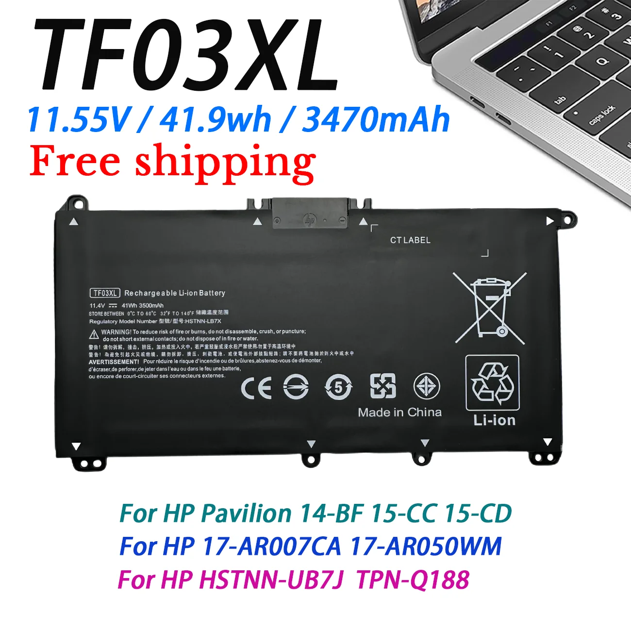 TF03XL Laptop Battery For HP Pavilion 15-CC 14-bf033TX 14-bf108TX 14-bf008TU HSTNN-UB7J TPN-Q188 TPN-Q189 TPN-Q190 Q191