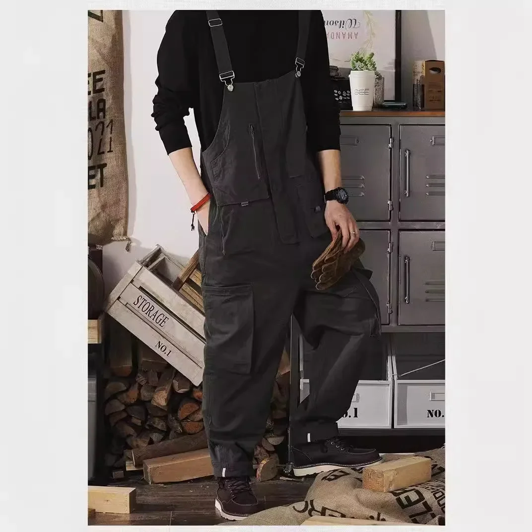 American Retro Overalls for Men and Women Loose Casual May Khaki Vintage Jumpsuit Suspenders Fashion Simple and Versatile