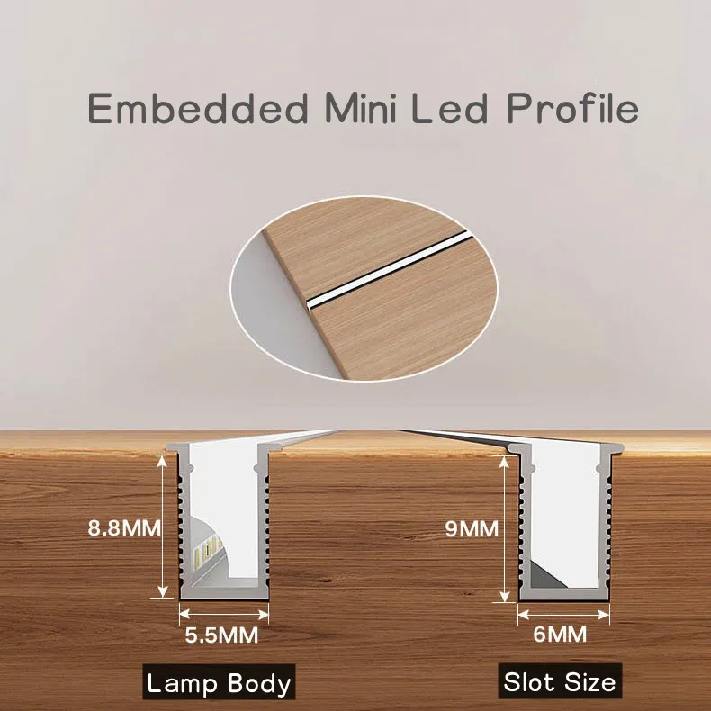 Recessed Mini Aluminium Led Profile with Silicone Cover for Cabinet Bookshelf Showcase Panel Light Led Channel Home Linear Decor